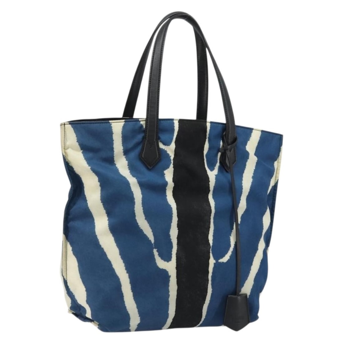 FENDI Blue Nylon Tote Bag Silver Tone Italy: FENDI Blue Nylon Tote Bag Silver Tone Italy Fendi tote bag in blue and silver nylon, made in Italy. The bag is a heavily used piece with visible wear, including loss of shape, rubbing, stains, slight 