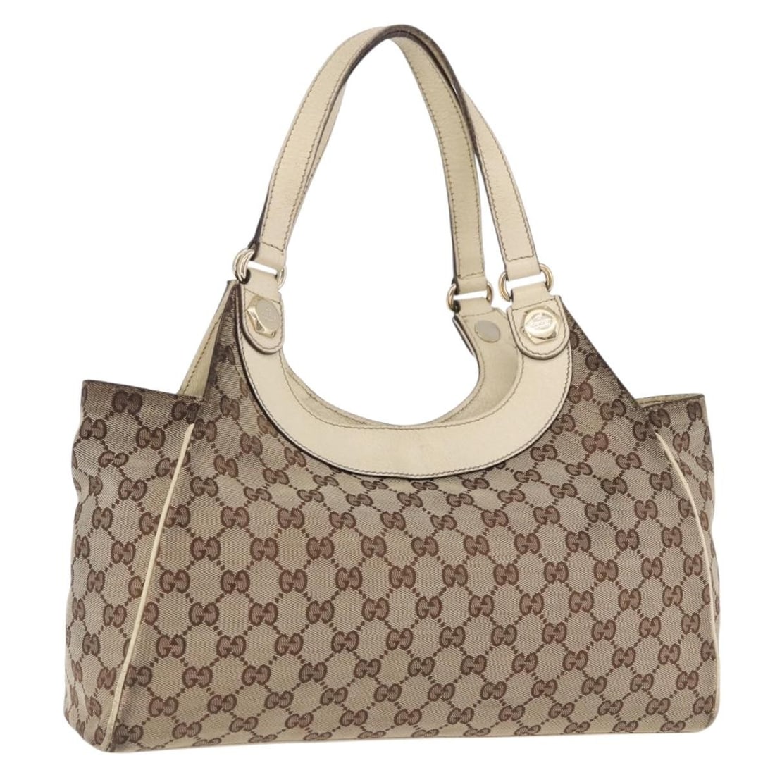 Gucci 154982 GG Canvas Shoulder Bag Beige Gold Tone: Gucci 154982 GG Canvas Shoulder Bag Beige Gold Tone A Gucci shoulder bag in beige and gold GG canvas, made in Italy. The bag measures approximately W36 cm x H28 cm x D8 cm, with a shoulder drop of app