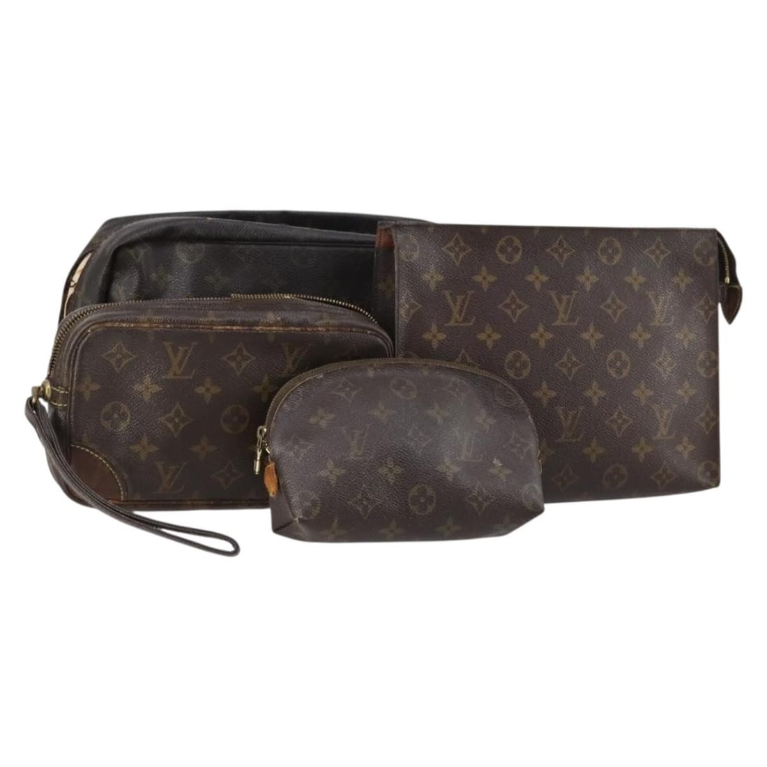 LOUIS VUITTON Monogram Clutch Bag Set of 4 Authenticated: LOUIS VUITTON Monogram Clutch Bag Set of 4 Authenticated This authentic LOUIS VUITTON clutch bag is crafted from durable Monogram Canvas, showcasing the iconic LV pattern. Designed for versatility, it