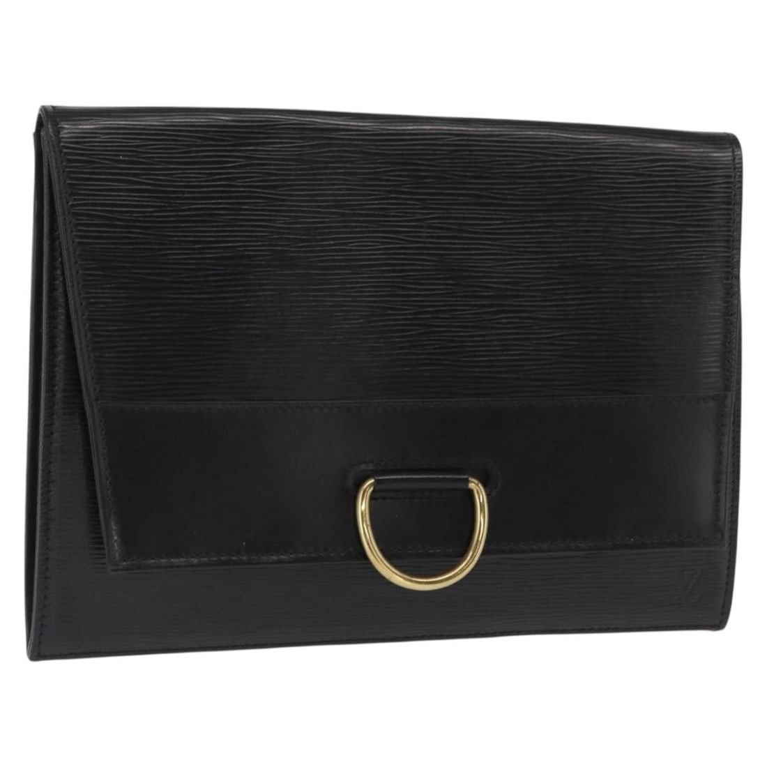 Black Epi Leather Jena Clutch by Louis Vuitton M52722 France: Black Epi Leather Jena Clutch by Louis Vuitton M52722 France This Louis Vuitton Jena clutch bag features black Epi leather with a structured silhouette. It is designed with a secure top closure and cr