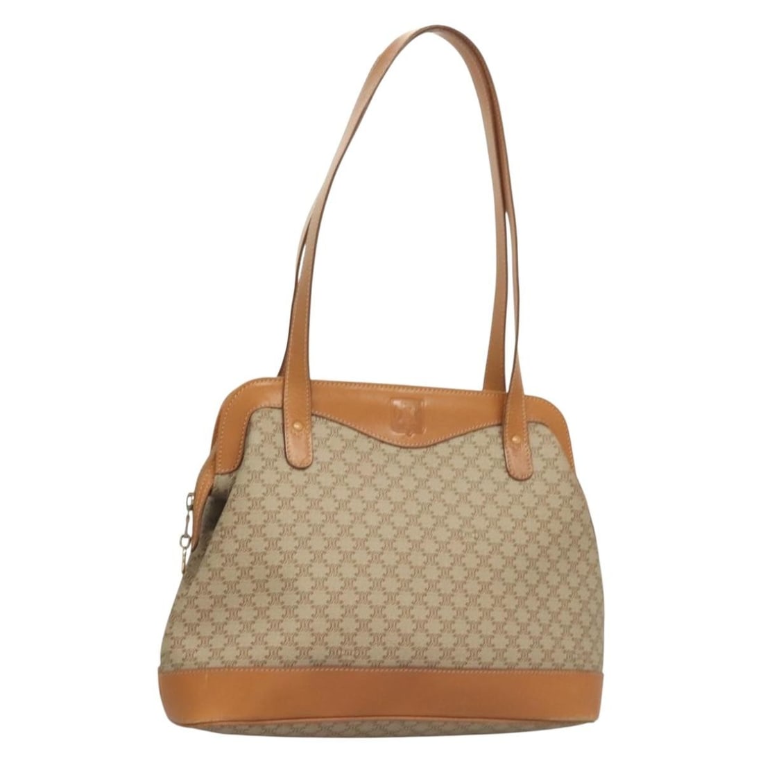 CELINE Beige Gold PVC Macadam Shoulder Bag Made in Italy BA4513: CELINE Beige Gold PVC Macadam Shoulder Bag Made in Italy BA4513 This Celine Macadam Canvas Shoulder Bag is a luxurious accessory that combines style and functionality. Crafted from durable PVC leather