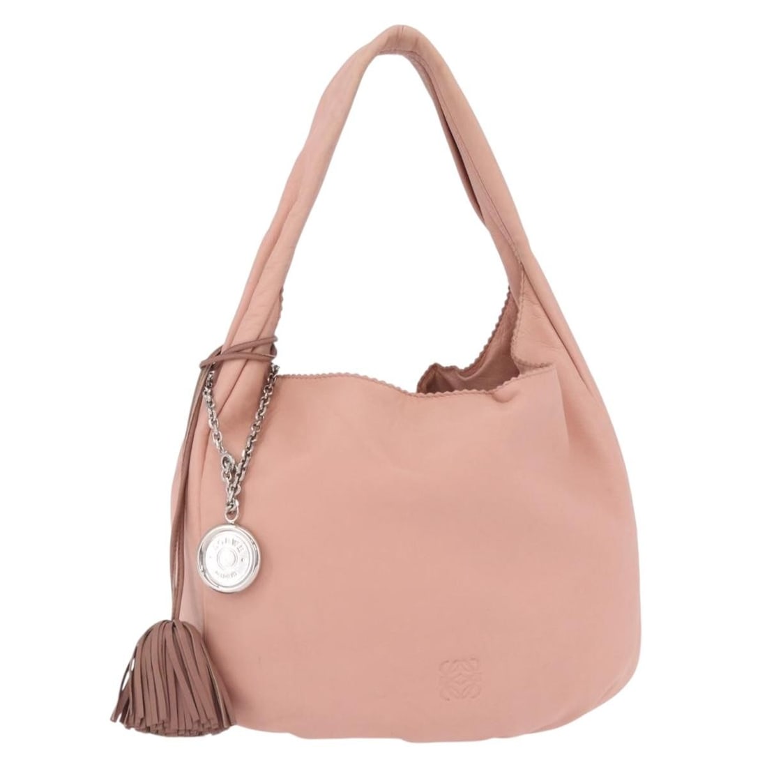 LOEWE Pink Silver Leather Shoulder Bag Made in Spain: LOEWE Pink Silver Leather Shoulder Bag Made in Spain LOEWE shoulder bag in leather with a pink and silver color combination. Made in Spain, this women's bag features a shoulder strap with an approxima