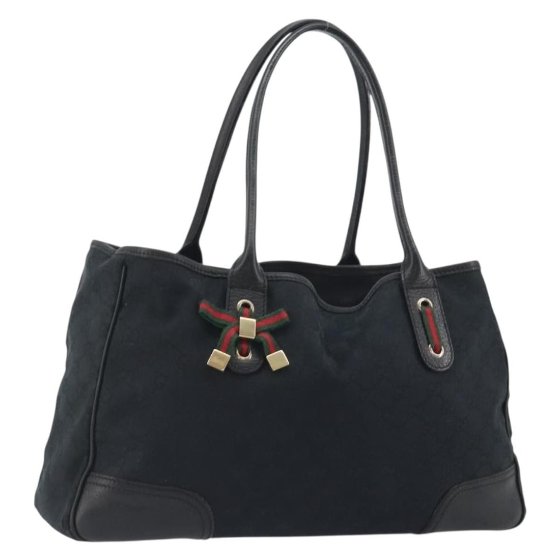 Gucci 163805 GG Canvas Tote Bag Black and Gold Italy: Gucci 163805 GG Canvas Tote Bag Black and Gold Italy GUCCI GG Canvas Web Sherry Line Tote Bag in black and gold, made in Italy. This tote bag is crafted from GG Canvas and features a handle drop of ap