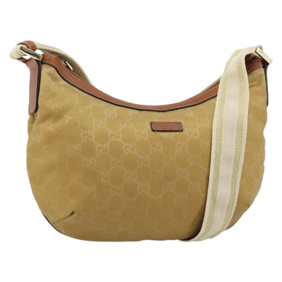 Gucci 181092 GG Canvas Nylon Shoulder Bag Beige Gold: Gucci 181092 GG Canvas Nylon Shoulder Bag Beige Gold Gucci shoulder bag in beige GG canvas and nylon with gold-tone accents. Made in Italy, this women's bag features an adjustable shoulder strap. Plea