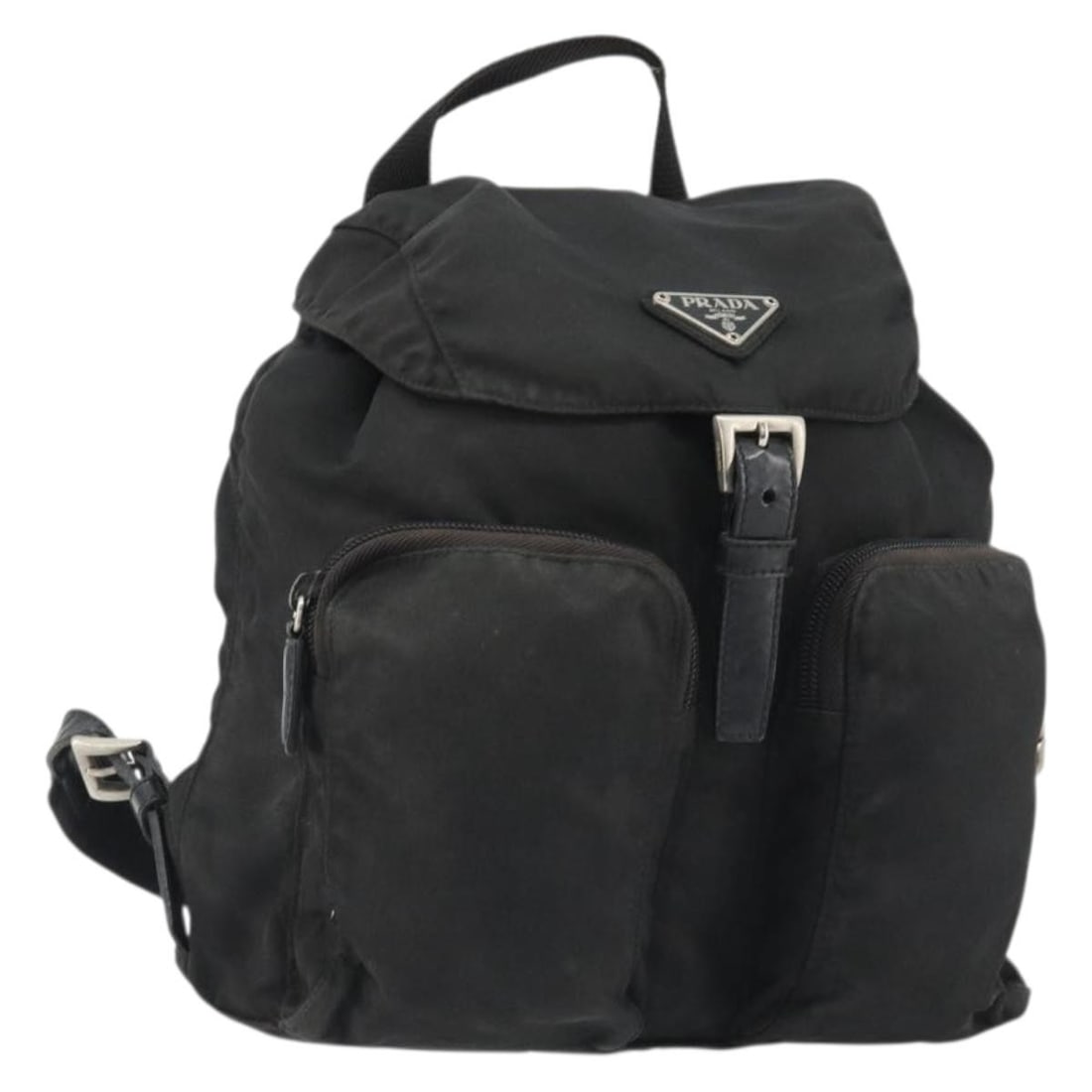 PRADA Black Nylon Backpack Silver Tone Hardware Italy: PRADA Black Nylon Backpack Silver Tone Hardware Italy Black Prada nylon backpack in silver-tone hardware, made in Italy. The bag measures approximately 24 cm W x 28 cm H x 12 cm D (9.4 x 11.0 x 4.7 in