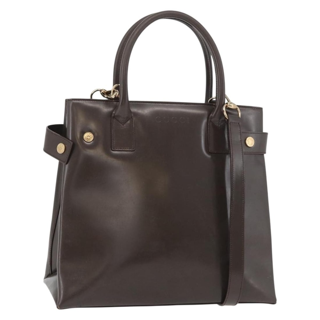 Gucci patent leather brown gold handbag with shoulder strap: Gucci patent leather brown gold handbag with shoulder strap This GUCCI 2-way handbag is crafted from patent leather in a brown and gold color combination. Designed for women, it features both a handle