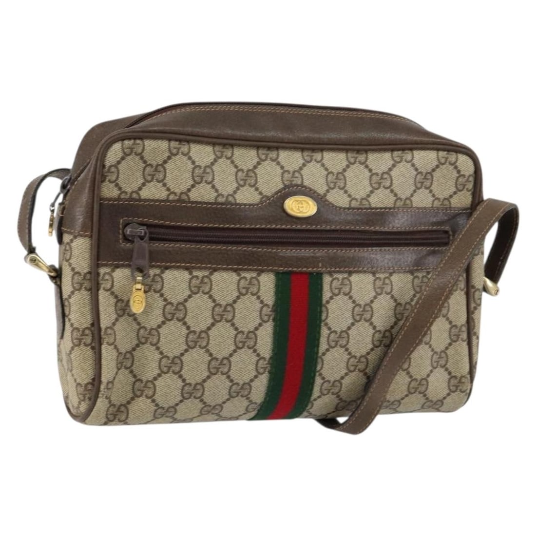 GUCCI GG Supreme Sherry Line Shoulder Bag PVC Beige Gold 75 001 4071 Auth: GUCCI GG Supreme Sherry Line Shoulder Bag PVC Beige Gold 75 001 4071 Auth This authentic GUCCI GG Supreme Web Sherry Line Shoulder Bag is a stylish accessory crafted in Italy from durable PVC leather 
