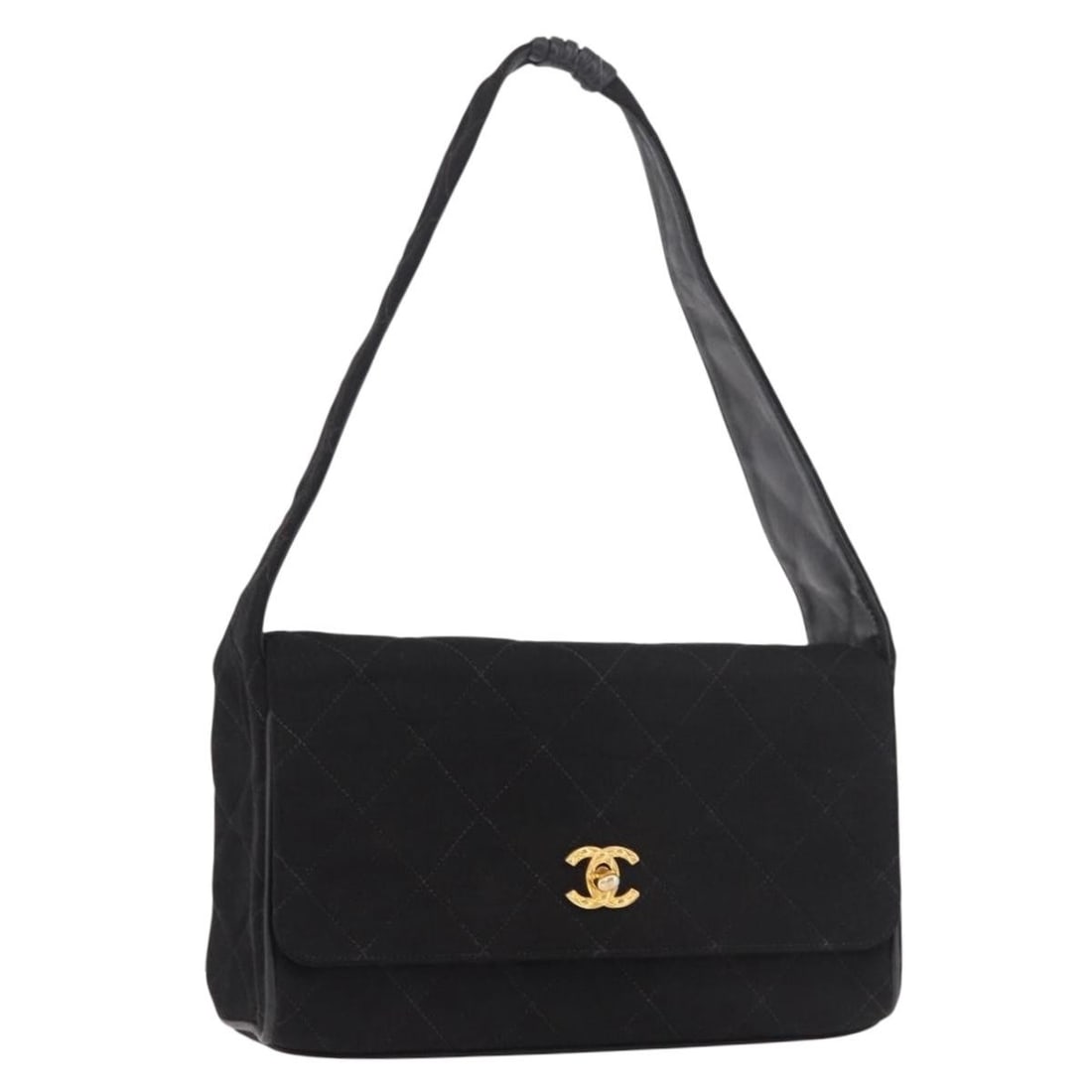 Chanel CC Matelasse Cotton Shoulder Bag Black Gold France: Chanel CC Matelasse Cotton Shoulder Bag Black Gold France A CHANEL Matelasse shoulder bag in black and gold, made from cotton and crafted in France. It features the classic CC design and measures appr