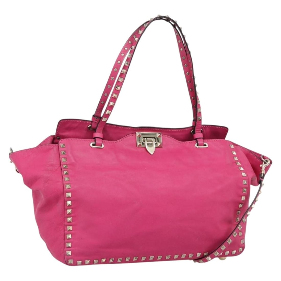 VALENTINO Leather 2way Tote Bag Pink Gold Shoulder Strap: VALENTINO Leather 2way Tote Bag Pink Gold Shoulder Strap Valentino leather tote bag in pink and gold, designed for women and made in Italy. This 2-way style includes a shoulder strap and features a re
