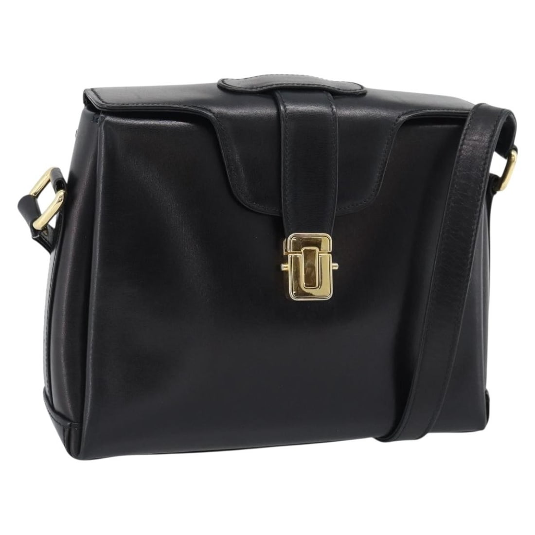 Gucci 189787A black leather shoulder bag with gold tone hardware: Gucci 189787A black leather shoulder bag with gold tone hardware Authentic Gucci shoulder bag in black leather with gold-tone accents. Made in Italy, this women's bag features an adjustable shoulder s