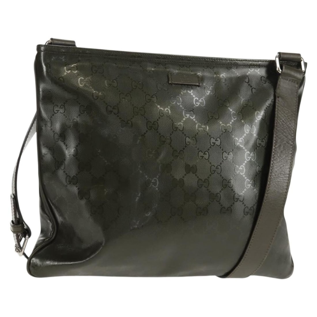 Gucci 201446 GG Canvas Shoulder Bag Khaki Silver: Gucci 201446 GG Canvas Shoulder Bag Khaki Silver Gucci GG canvas shoulder bag in khaki and silver, made in Italy. It features a shoulder strap with an approximate drop of 50 to 62 cm and measures appr