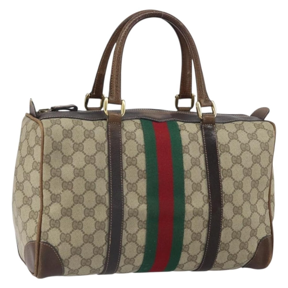 Gucci Boston Bag Beige Red Gold GG Supreme PVC Leather Made in Italy: Gucci Boston Bag Beige Red Gold GG Supreme PVC Leather Made in Italy This Gucci Boston Bag features the iconic GG Supreme canvas with beige PVC leather exterior accented by gold and red web detailing.