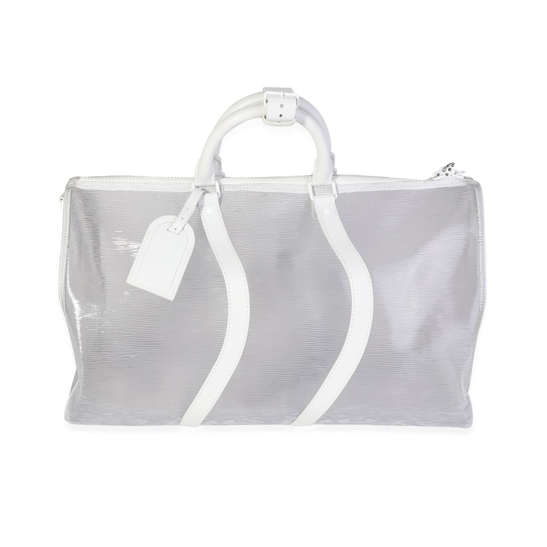 Louis Vuitton Wavy Keepall 50 Clear PVC Epi Duffle Bag: Louis Vuitton Wavy Keepall 50 Clear PVC Epi Duffle Bag Clear Louis Vuitton Wavy Keepall Bandouliere 50 duffle bag in white PVC Epi finish. This pre-owned unisex bag features a zip-top closure, white l