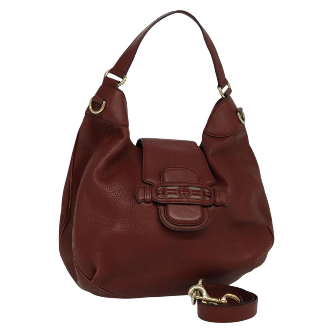 GUCCI 296851 Brown Leather Convertible Shoulder Bag with Gold Accents: GUCCI 296851 Brown Leather Convertible Shoulder Bag with Gold Accents This GUCCI 2-way shoulder bag is crafted from brown leather with gold-tone accents. Designed for women, it features both a shoulde