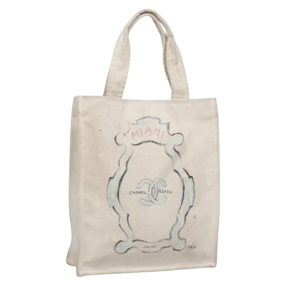 CHANEL Coco Mark Canvas Tote Handbag White Silver with Guarantee Card: CHANEL Coco Mark Canvas Tote Handbag White Silver with Guarantee Card This CHANEL Coco Mark tote bag is made of canvas in white and silver, with a women's tote bag style and made in Italy. It includes