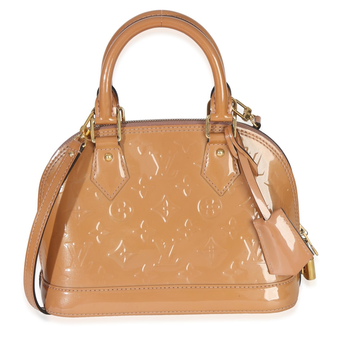Louis Vuitton Vernis Alma BB Rose Velours Patent Leather Handbag: Louis Vuitton Vernis Alma BB Rose Velours Patent Leather Handbag This Louis Vuitton Rose Velours Monogram Vernis Alma BB is a stylish and compact handbag crafted from tan patent leather. Featuring bot