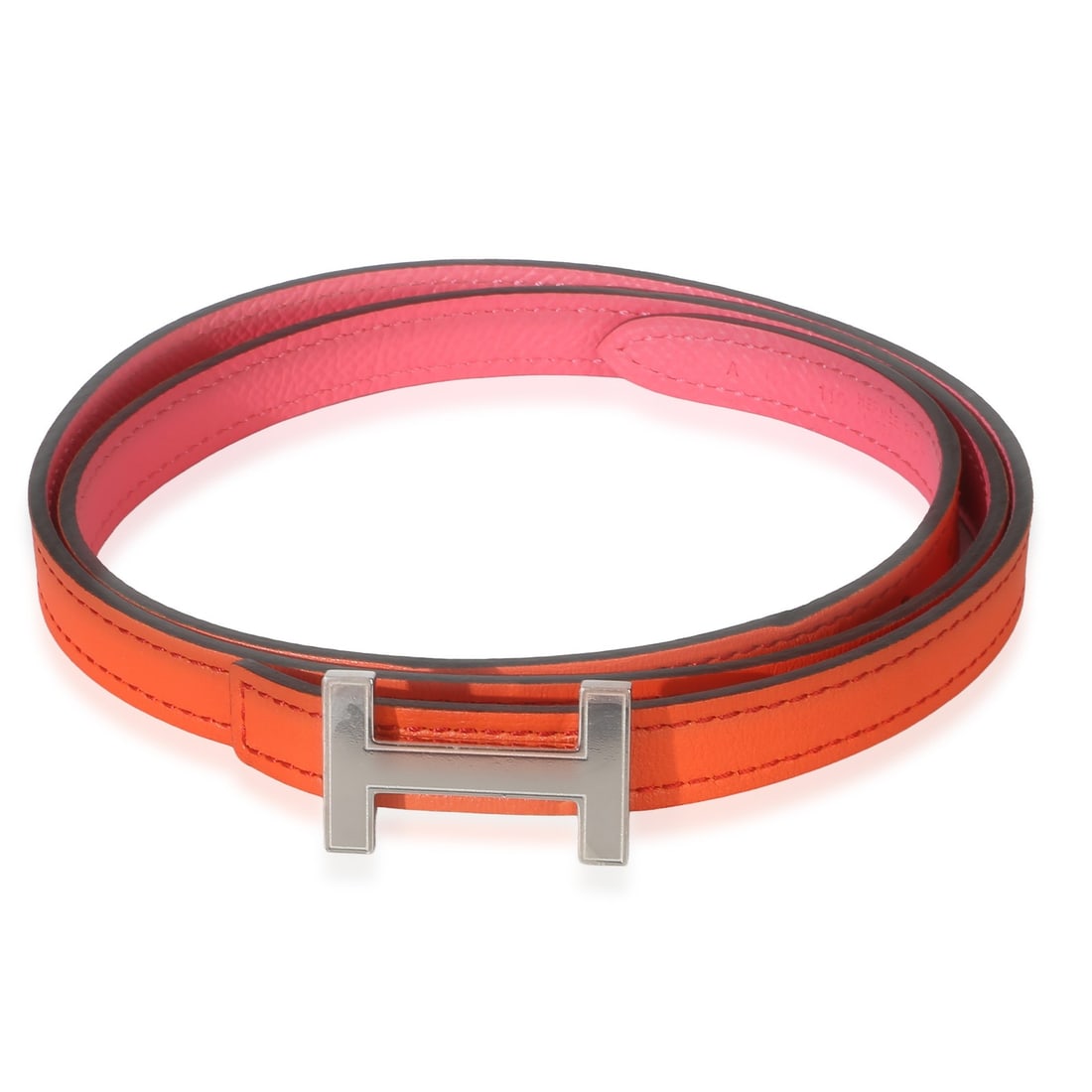 Hermes Focus Belt Epsom Swift Rose Azalee Orange Poppy 80 32: Hermes Focus Belt Epsom Swift Rose Azalee Orange Poppy 80 32 Hermes Focus Belt in orange leather with a buckle closure and silver-tone hardware. This pre-owned unisex belt comes with the original box 