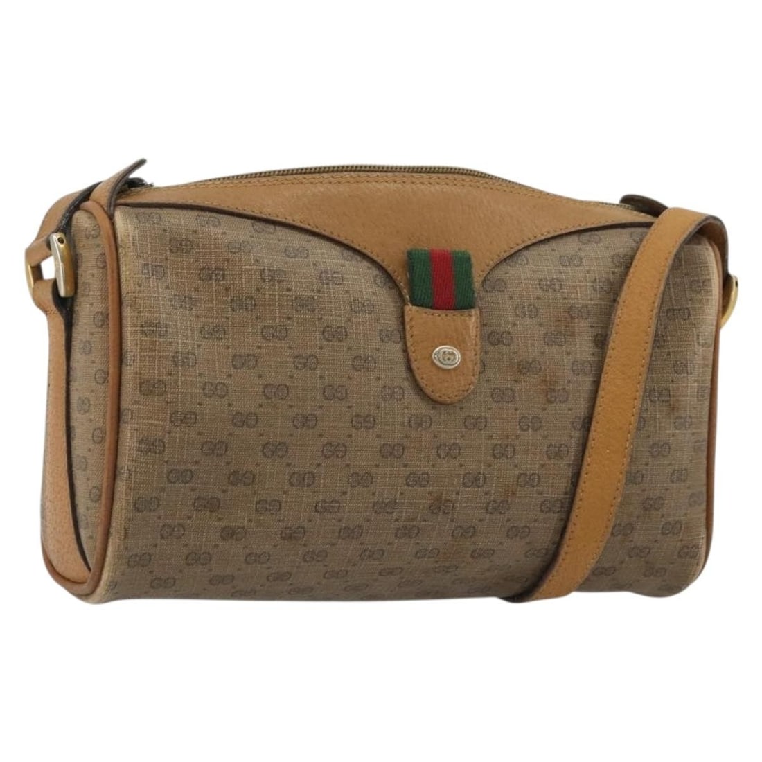 Gucci 89 02 018 Shoulder Bag Micro GG PVC Leather Beige Gold: Gucci 89 02 018 Shoulder Bag Micro GG PVC Leather Beige Gold A Gucci Micro GG Supreme Web Sherry Line shoulder bag in beige and gold, made from PVC leather and Micro Small GG canvas. It measures appro