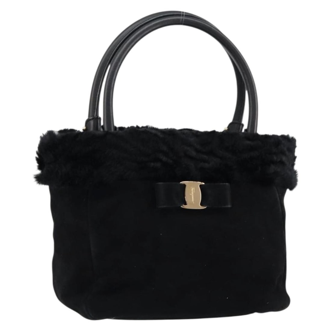 Salvatore Ferragamo Vala Suede Hand Bag Black Gold Authentic BA7991: Salvatore Ferragamo Vala Suede Hand Bag Black Gold Authentic BA7991 Introducing the elegant Salvatore Ferragamo Vala Hand Bag, a sophisticated accessory crafted from luxurious black suede with strikin