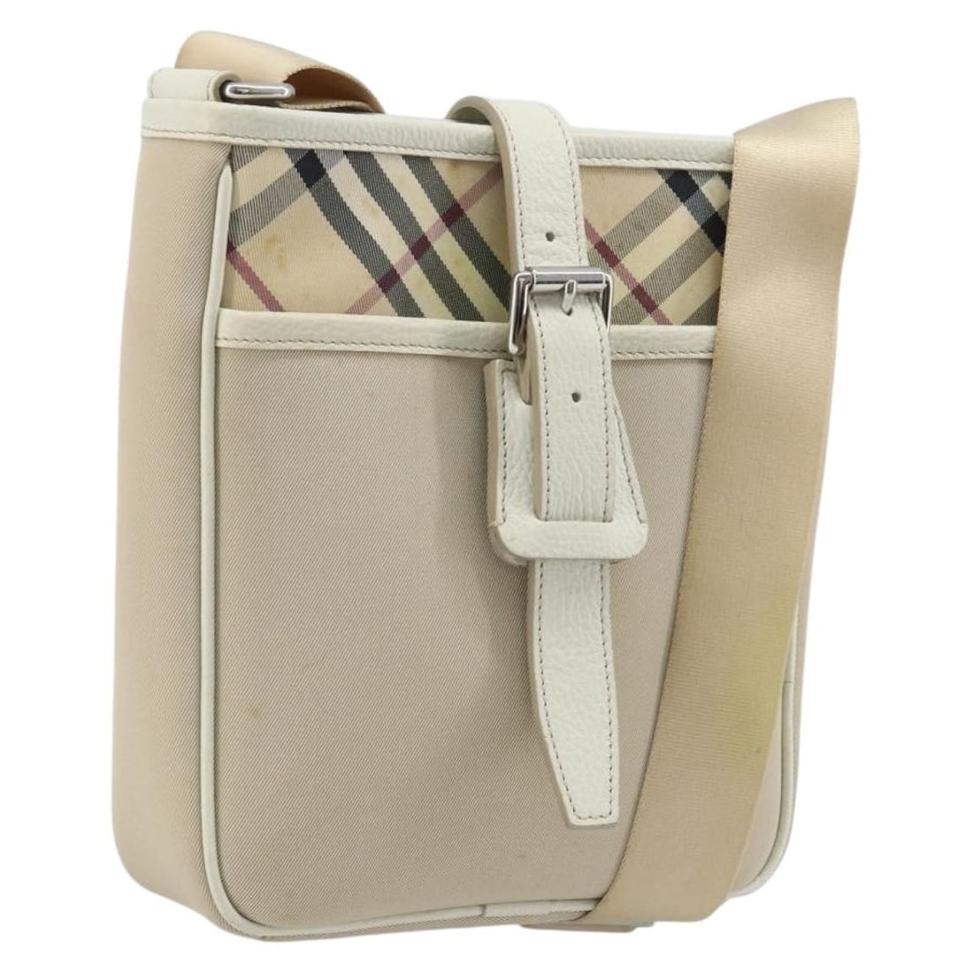 Burberry Nova Check Beige Silver Nylon Shoulder Bag: Burberry Nova Check Beige Silver Nylon Shoulder Bag This Burberry Nova Check shoulder bag is crafted from beige and silver nylon, offering a stylish and practical accessory for everyday use. Designed 