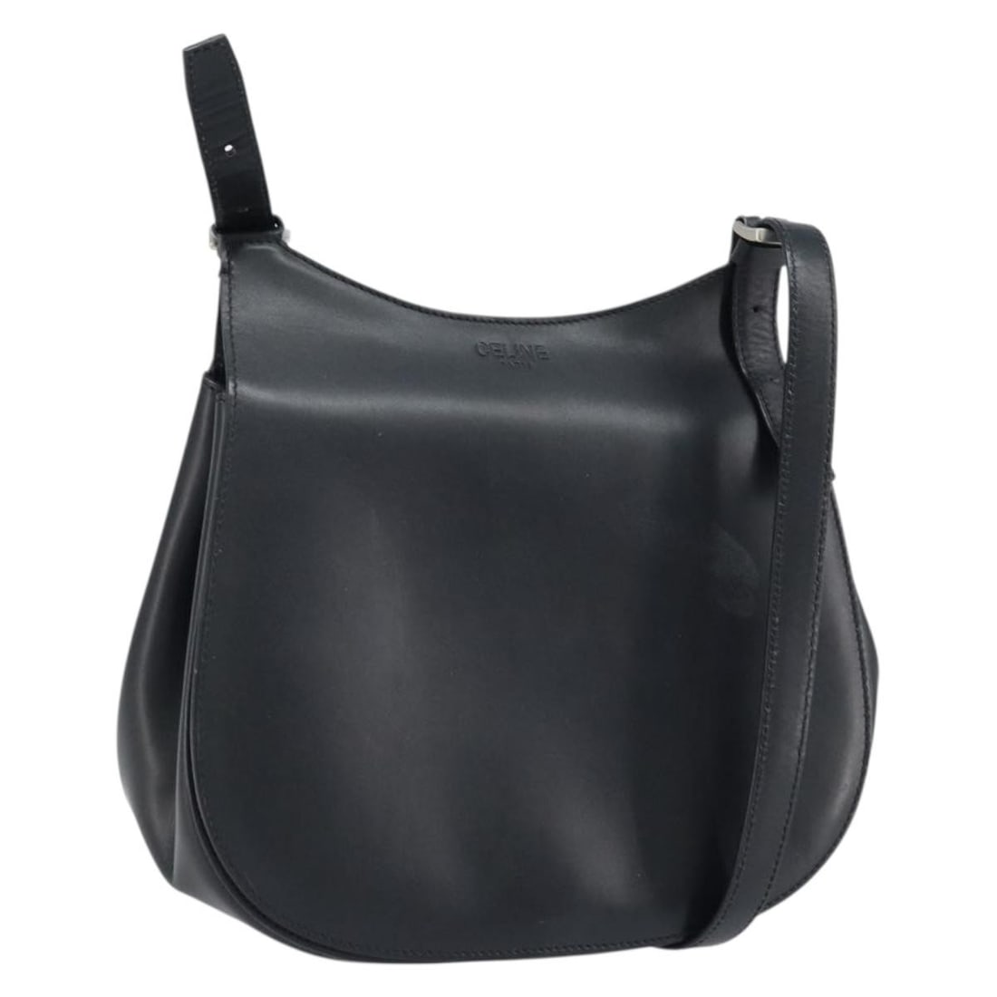 Celine Black Leather Shoulder Purse with Silver Accents Italy: Celine Black Leather Shoulder Purse with Silver Accents Italy This CELINE shoulder bag features a black and silver leather exterior and is designed for women. The bag offers a stylish and functional s
