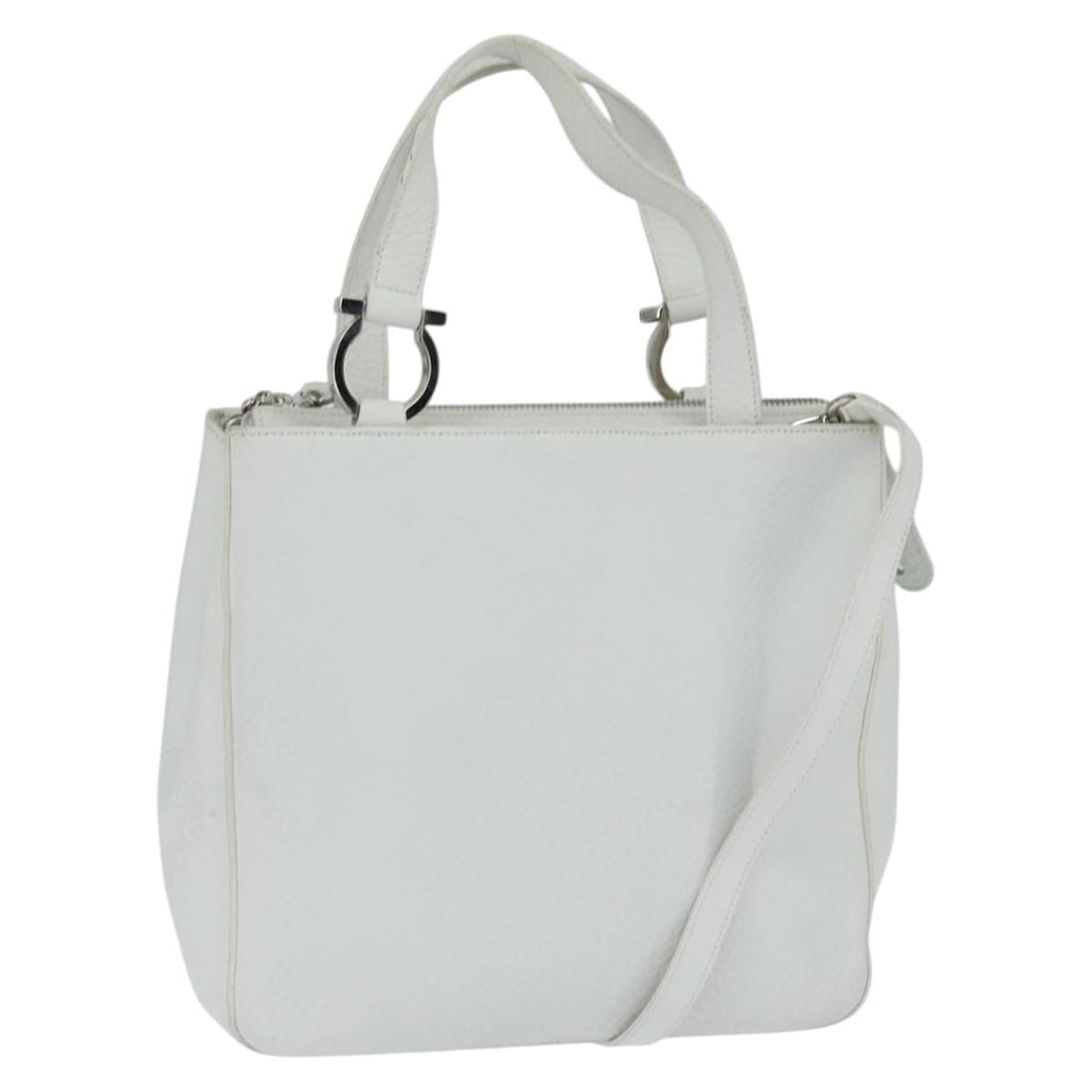 Salvatore Ferragamo Gancini 2way Leather Hand Bag White Silver Auth: Salvatore Ferragamo Gancini 2way Leather Hand Bag White Silver Auth This stylish Salvatore Ferragamo Gancini Hand Bag is a blend of elegance and functionality. Crafted in Italy from premium leather, t