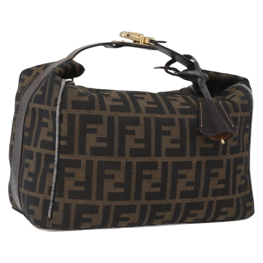 FENDI Zucca Canvas Satchel Black Brown with Key Clochette: FENDI Zucca Canvas Satchel Black Brown with Key Clochette Authentic FENDI hand bag in black and brown Zucca canvas with a compact structured silhouette and short handle. Made in Italy, this women's ba