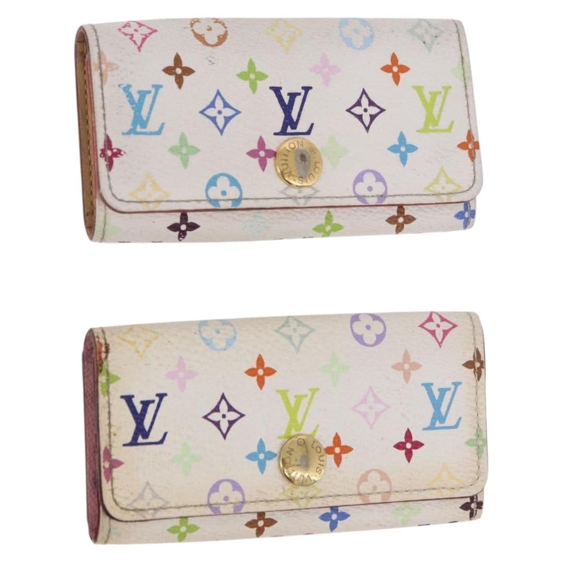 Pair of Louis Vuitton Multicles 4 White Monogram Multicolor Key Cases: Pair of Louis Vuitton Multicles 4 White Monogram Multicolor Key Cases This Louis Vuitton key case set is made from Monogram Multicolor Canvas in white and is offered as a special bundle. The listing i