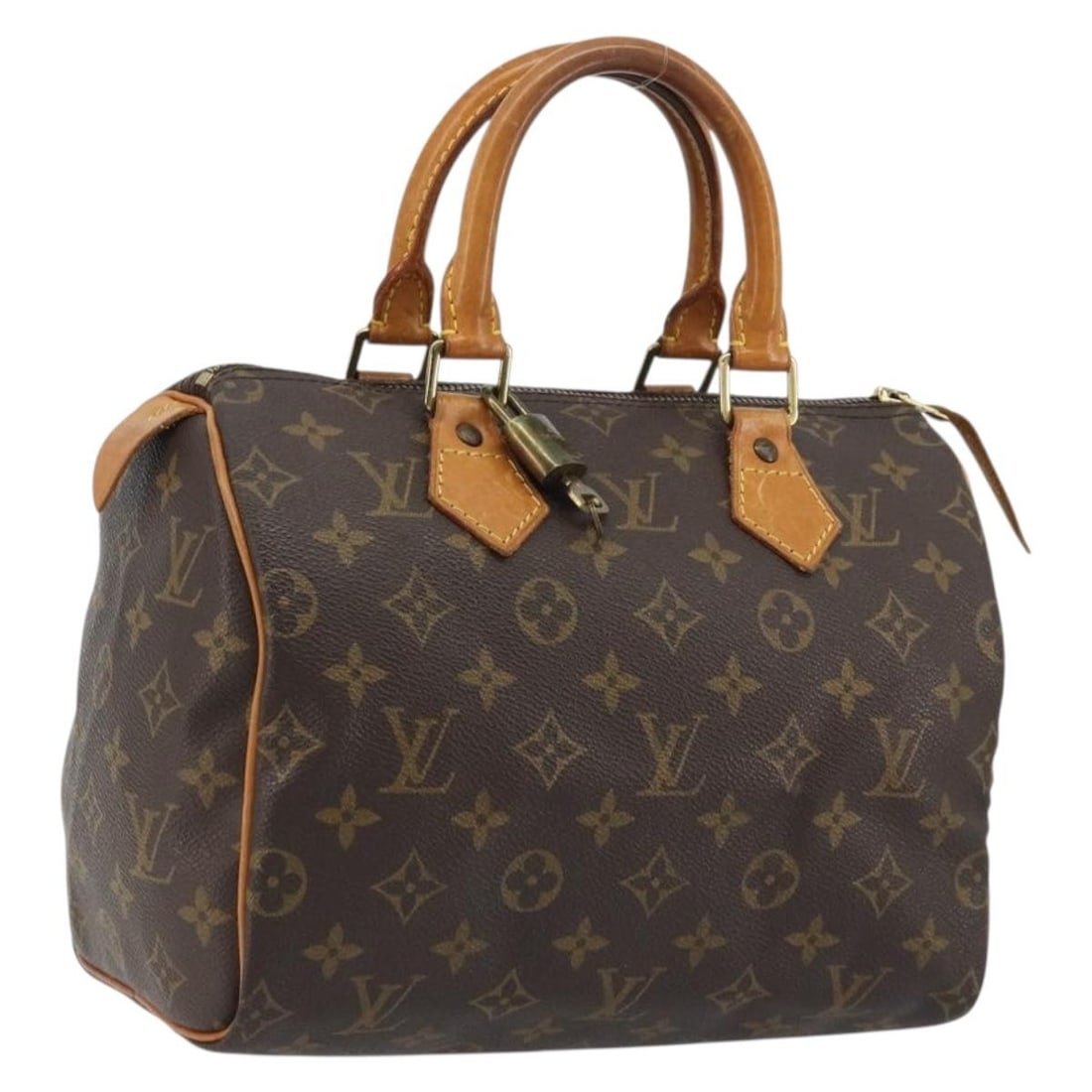 Louis Vuitton M41528 Speedy 25 Monogram Canvas Handbag with Padlock Key: Louis Vuitton M41528 Speedy 25 Monogram Canvas Handbag with Padlock Key Louis Vuitton Speedy 25 hand bag in Monogram Canvas with Monogram colorway. It comes with a padlock and one key. Made in France,