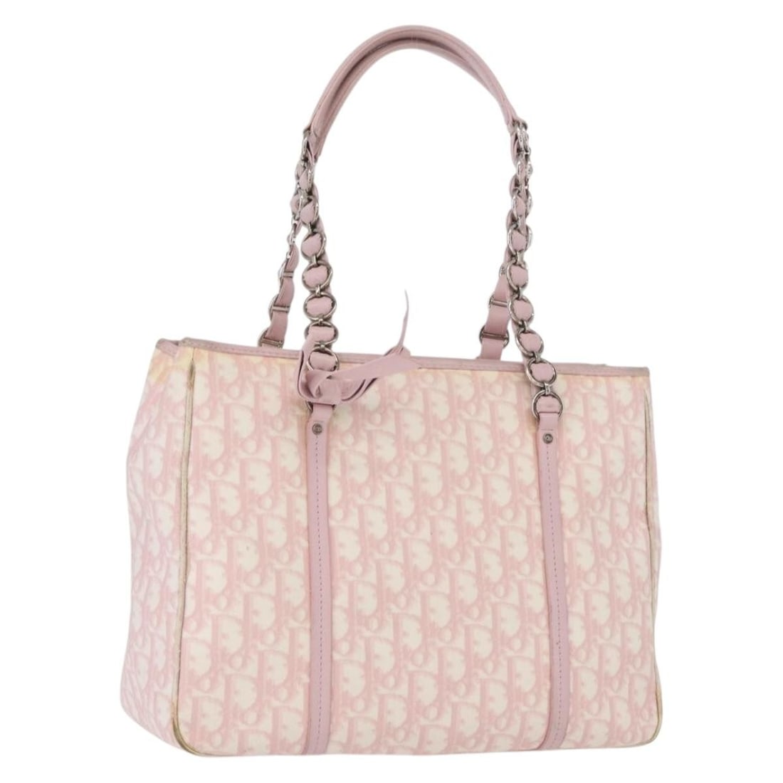 Christian Dior Trotter Shoulder Bag Pink Silver PVC Leather Chain Strap: Christian Dior Trotter Shoulder Bag Pink Silver PVC Leather Chain Strap Christian Dior shoulder bag in pink and silver PVC leather and Trotter canvas. Made in Italy, this women's bag features a chain 