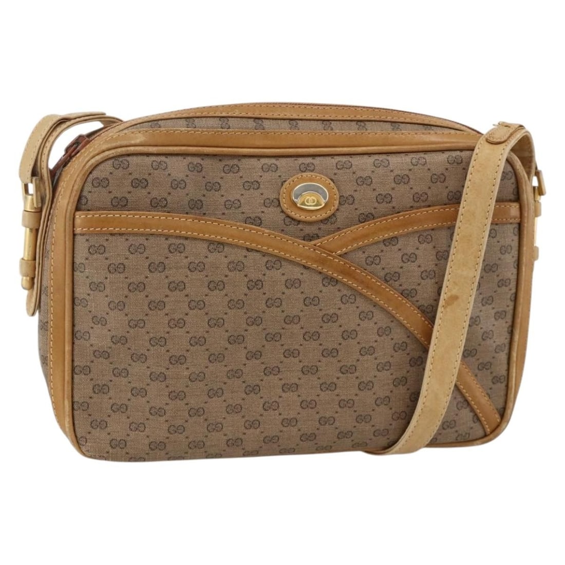 GUCCI Micro GG Supreme Beige Gold Shoulder Bag 001 261 1096: GUCCI Micro GG Supreme Beige Gold Shoulder Bag 001 261 1096 This GUCCI Micro GG Supreme shoulder bag features a beige and gold exterior crafted from PVC leather and micro small GG canvas. Designed for