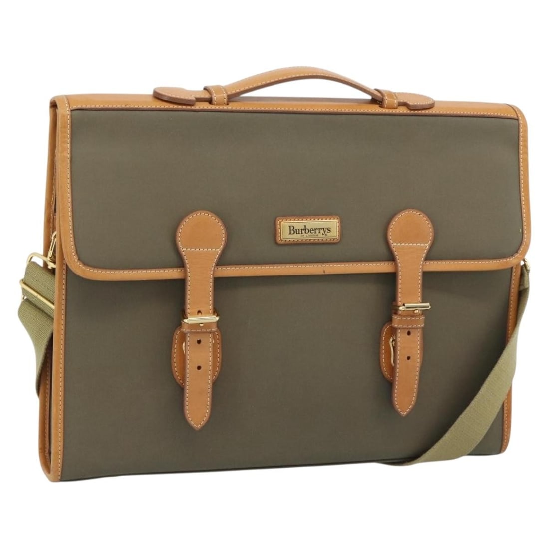 Burberrys 2way Canvas Business Bag Brown Gold: Burberrys 2way Canvas Business Bag Brown Gold Burberrys 2-way business bag in brown canvas with gold-tone accents. Designed for women, this bag features top handles and a shoulder strap for versatile 
