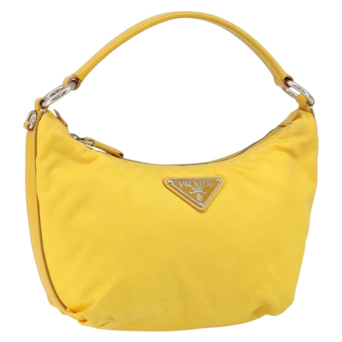 PRADA Yellow Silver Nylon Shoulder Bag Authentic Italy 148171: PRADA Yellow Silver Nylon Shoulder Bag Authentic Italy 148171 Elevate your accessory collection with this authentic PRADA Shoulder Bag, crafted in Italy. This stylish bag features a vibrant yellow nyl