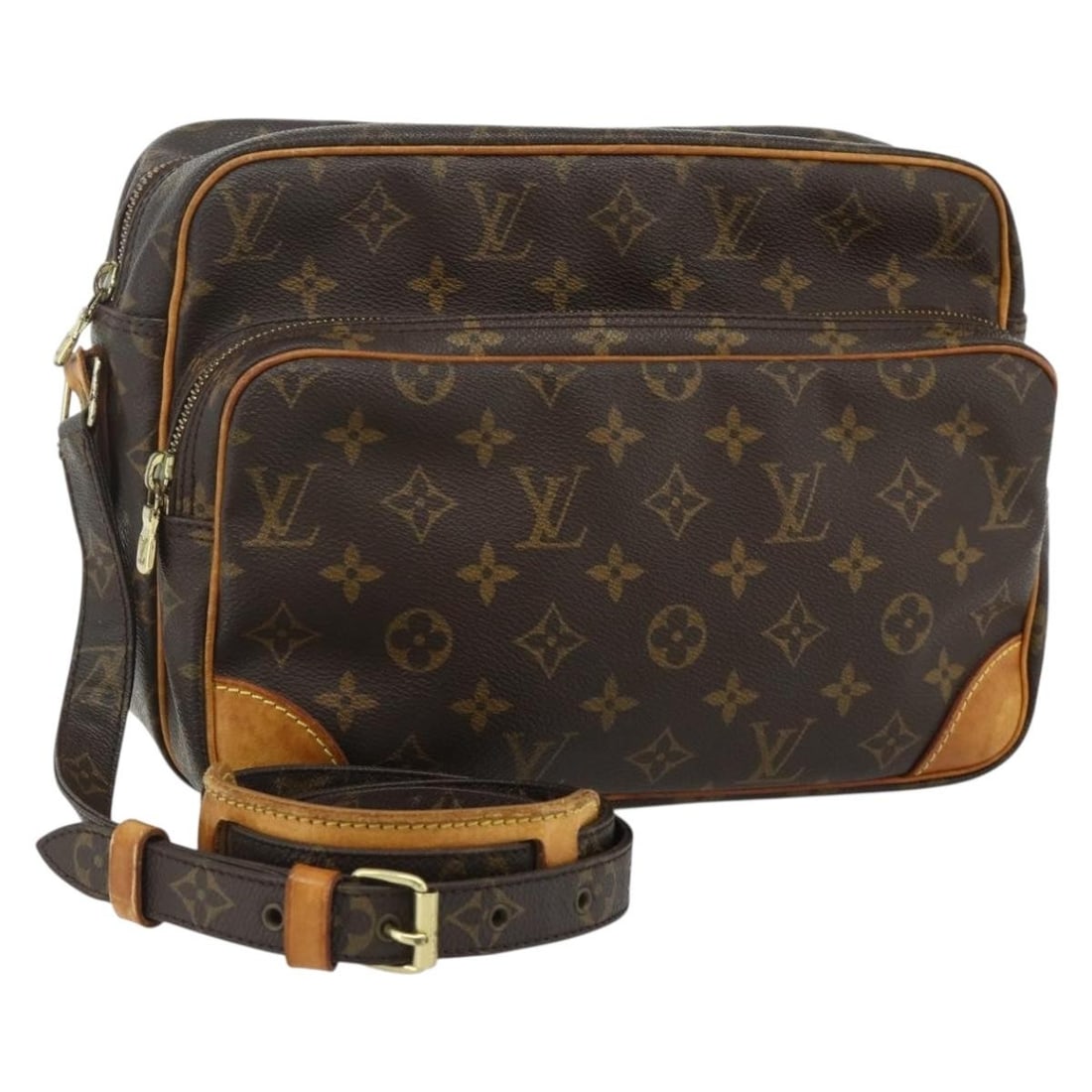 Louis Vuitton Nile Monogram Canvas Shoulder Bag M45244 France: Louis Vuitton Nile Monogram Canvas Shoulder Bag M45244 France This Louis Vuitton Monogram Nile Shoulder Bag is crafted from signature monogram canvas and designed for women. The bag features a spaciou