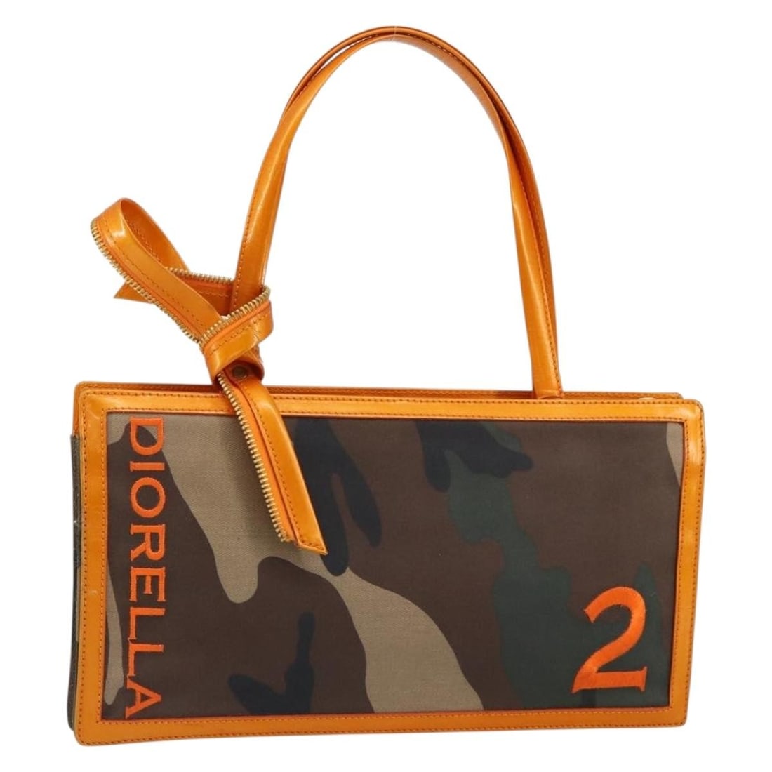 Christian Dior DIORELLA Orange Gold Canvas Shoulder Bag Auth MU0031: Christian Dior DIORELLA Orange Gold Canvas Shoulder Bag Auth MU0031 Introducing the Christian Dior DIORELLA Shoulder Bag, a stunning blend of style and functionality. Crafted in Italy, this shoulder b