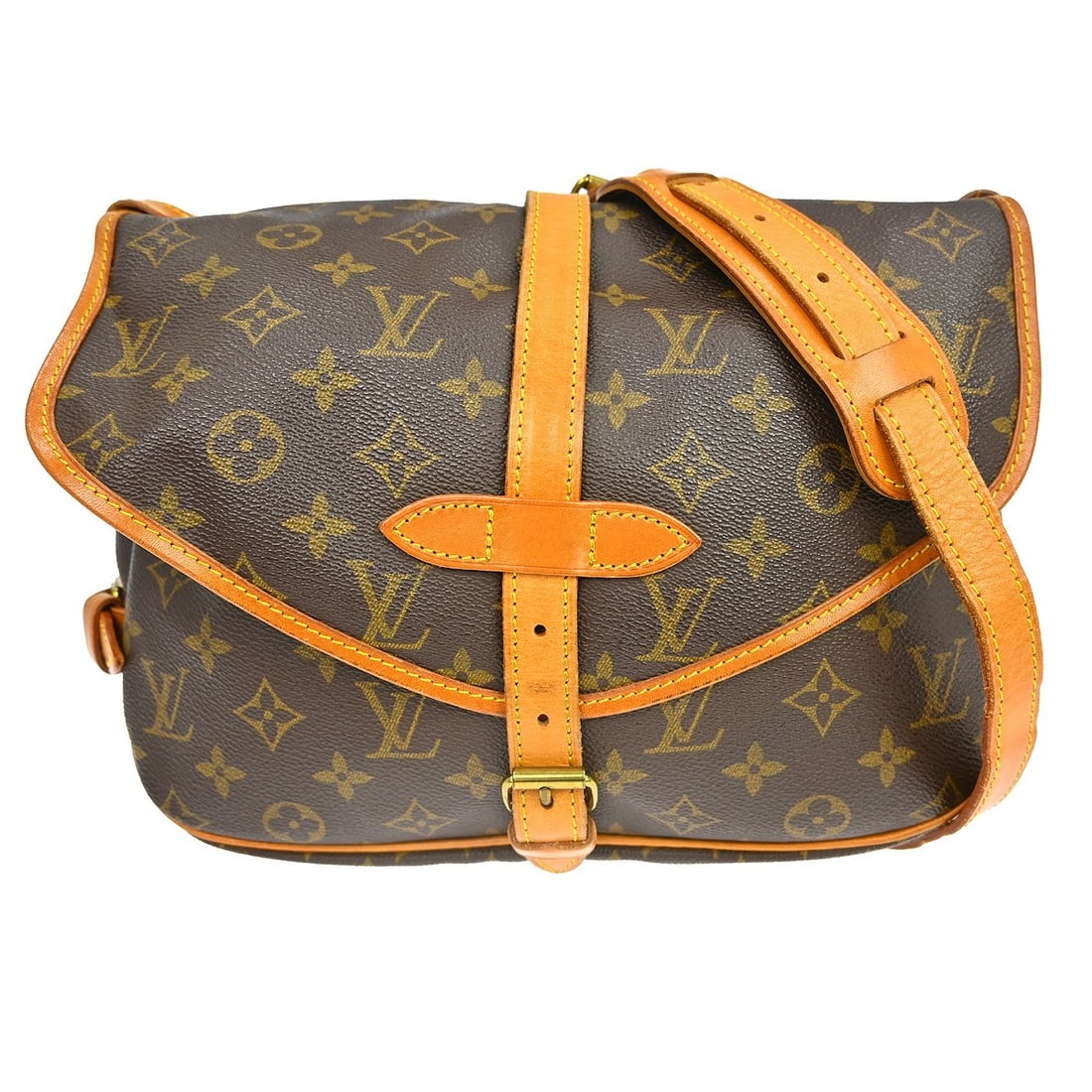 Louis Vuitton Saumur 30 Monogram Canvas Shoulder Bag M42256: Louis Vuitton Saumur 30 Monogram Canvas Shoulder Bag M42256 Louis Vuitton Monogram Saumur 30 messenger shoulder bag in brown Monogram Canvas and leather, made in France. The bag has one inside pocket 