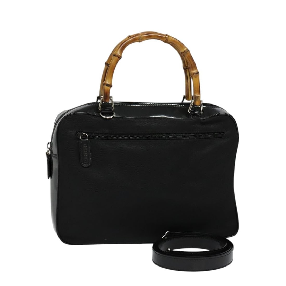 Gucci 000 2040 0538 Bamboo 2way Nylon Handbag Black Silver: Gucci 000 2040 0538 Bamboo 2way Nylon Handbag Black Silver Gucci bamboo 2-way handbag in black nylon with silver-tone accents. Made in Italy, this women's bag includes a shoulder strap and can be carr