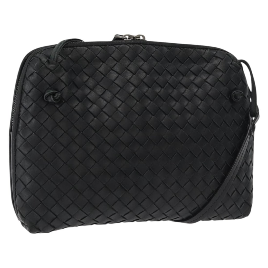 Black Bottega Veneta Leather Intrecciato Shoulder Bag 245354: Black Bottega Veneta Leather Intrecciato Shoulder Bag 245354 This Bottega Veneta Intrecciato shoulder bag is crafted from black leather and features the brand's signature woven design. Designed for wo