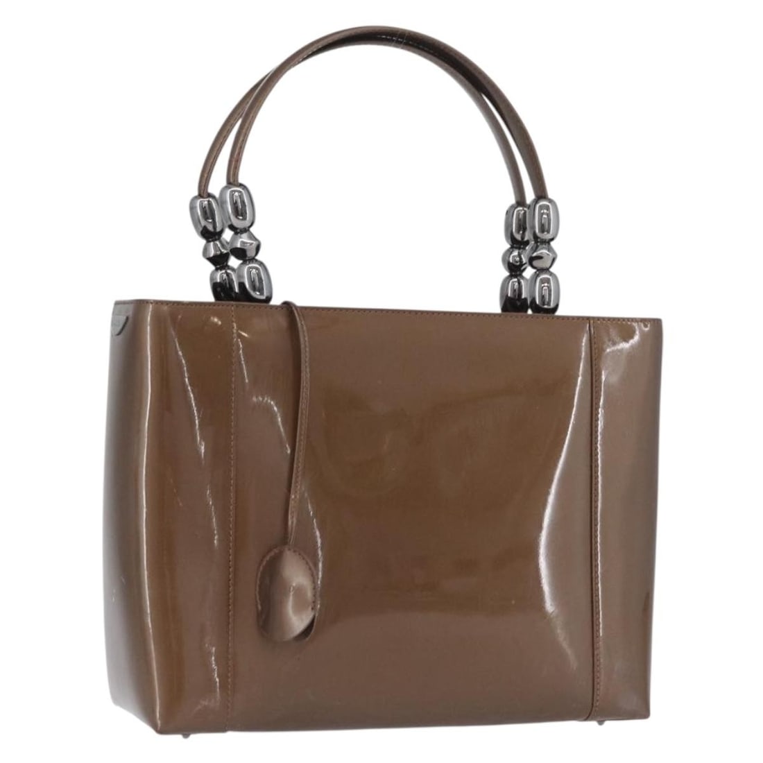 Christian Dior Maris patent leather handbag brown silver with key clochette: Christian Dior Maris patent leather handbag brown silver with key clochette A Christian Dior Maris Pearl hand bag in brown and silver patent leather, made in Italy. It comes with a key and clochette, 