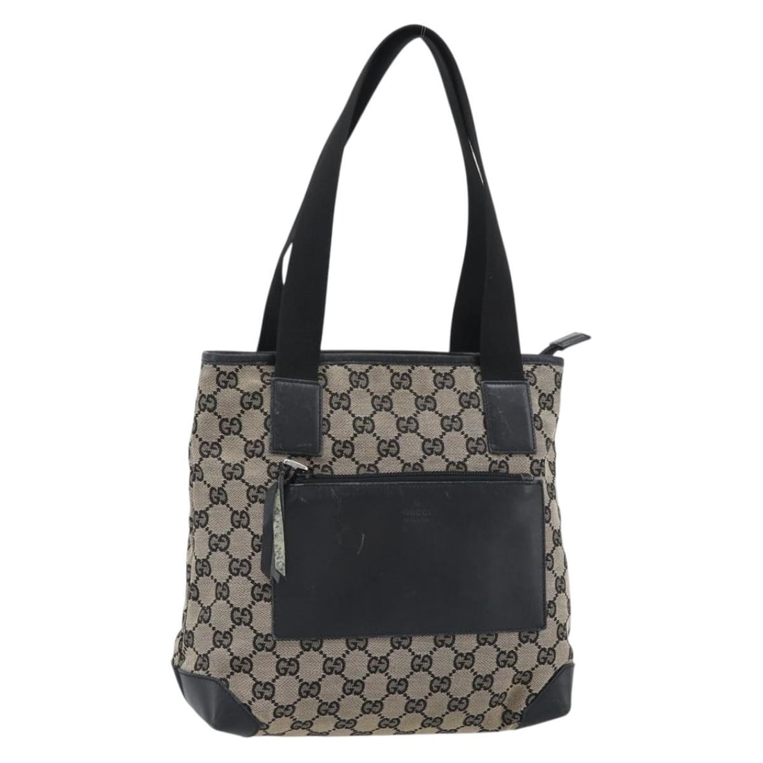 Gucci 019 0402 Black GG Canvas Tote Handbag Made in Italy: Gucci 019 0402 Black GG Canvas Tote Handbag Made in Italy Black GUCCI tote bag made from GG Canvas and crafted in Italy. It features a handle drop of approximately 22 cm and comes in a heavily used co