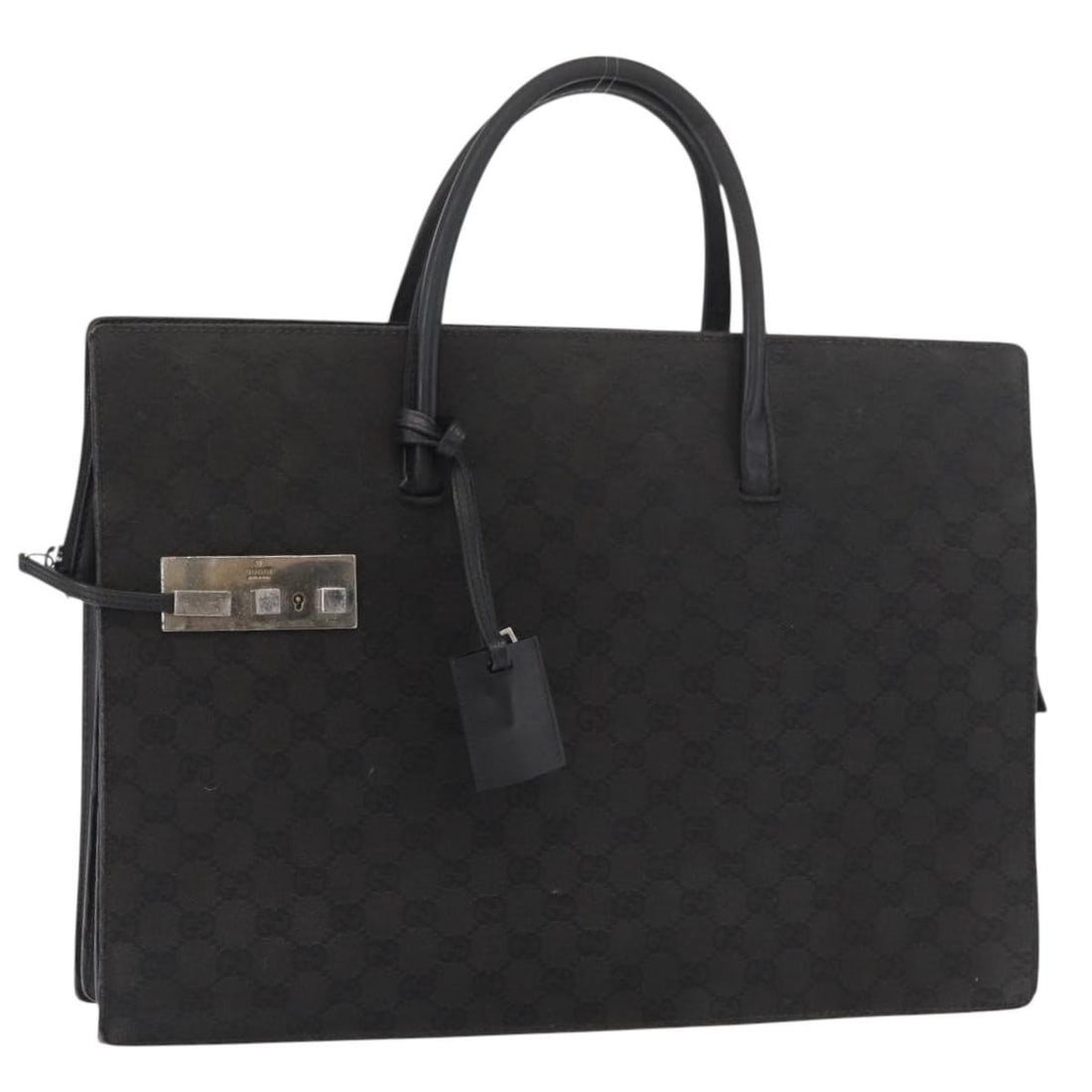 Gucci 181578 GG Canvas Black Handbag Silver Tone: Gucci 181578 GG Canvas Black Handbag Silver Tone Gucci GG canvas handbag in black and silver, made in Italy. The bag measures approximately 42 cm wide, 30 cm high, and 10 cm deep, with a handle drop o