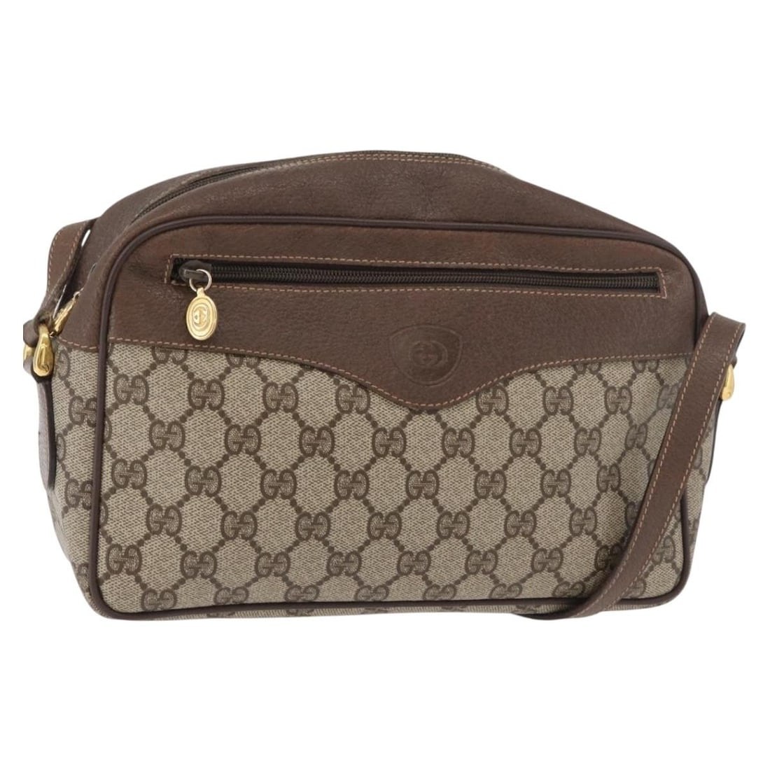 Gucci GG Supreme PVC Leather Shoulder Bag Beige Gold 176997: Gucci GG Supreme PVC Leather Shoulder Bag Beige Gold 176997 A Gucci shoulder bag crafted in PVC leather and GG canvas in beige and gold. Made in Italy, it measures approximately 26 cm wide, 16 cm high