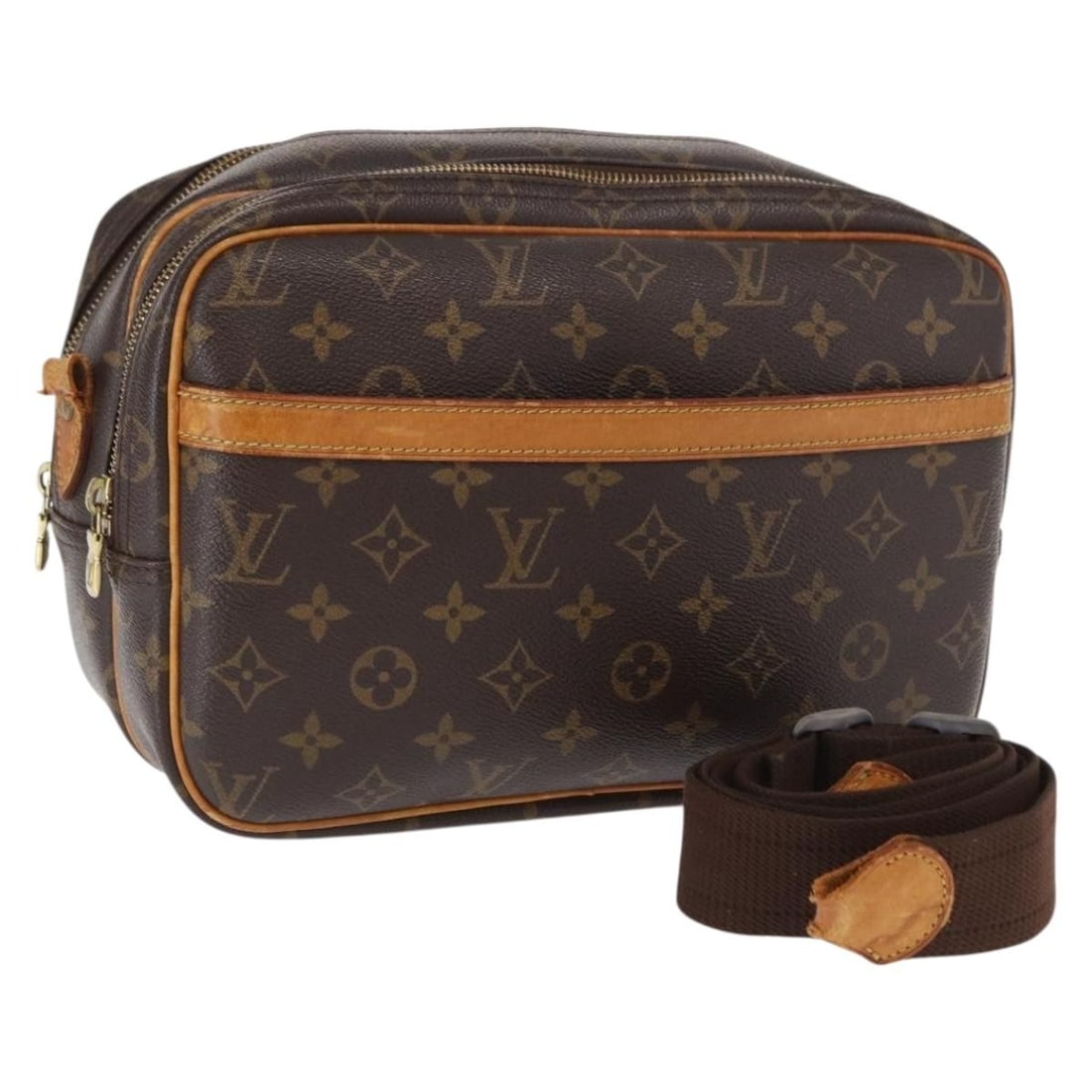 Louis Vuitton M45254 Reporter PM Monogram Canvas Shoulder Bag: Louis Vuitton M45254 Reporter PM Monogram Canvas Shoulder Bag Louis Vuitton Reporter PM shoulder bag in Monogram canvas, made in France. This women's bag is a heavily used piece with notable wear thro