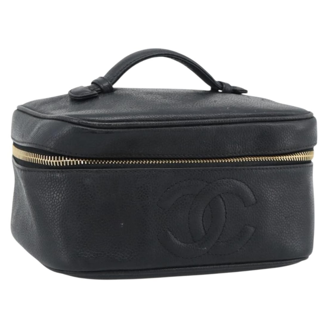 CHANEL Caviar Skin Cosmetic Pouch Black Gold CC Vanity (1 of 18)