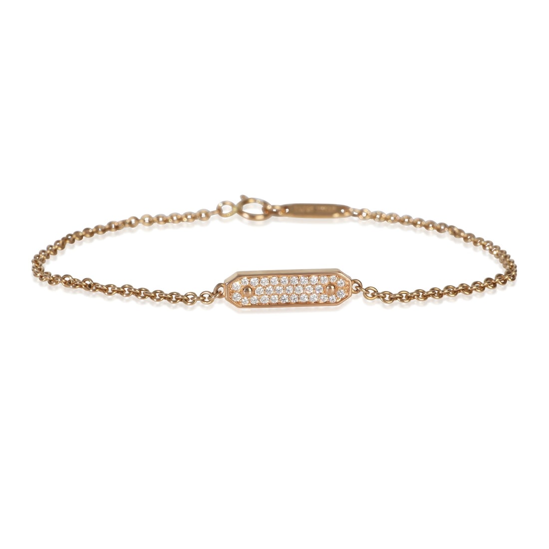 Tiffany & Co. ID Bracelet 18k Rose Gold Diamond 6 in: Tiffany & Co. ID Bracelet 18k Rose Gold Diamond 6 in This Tiffany & Co. ID bracelet is crafted from 18k rose gold and features round brilliant diamonds with a total carat weight of 0.08. The bracelet 