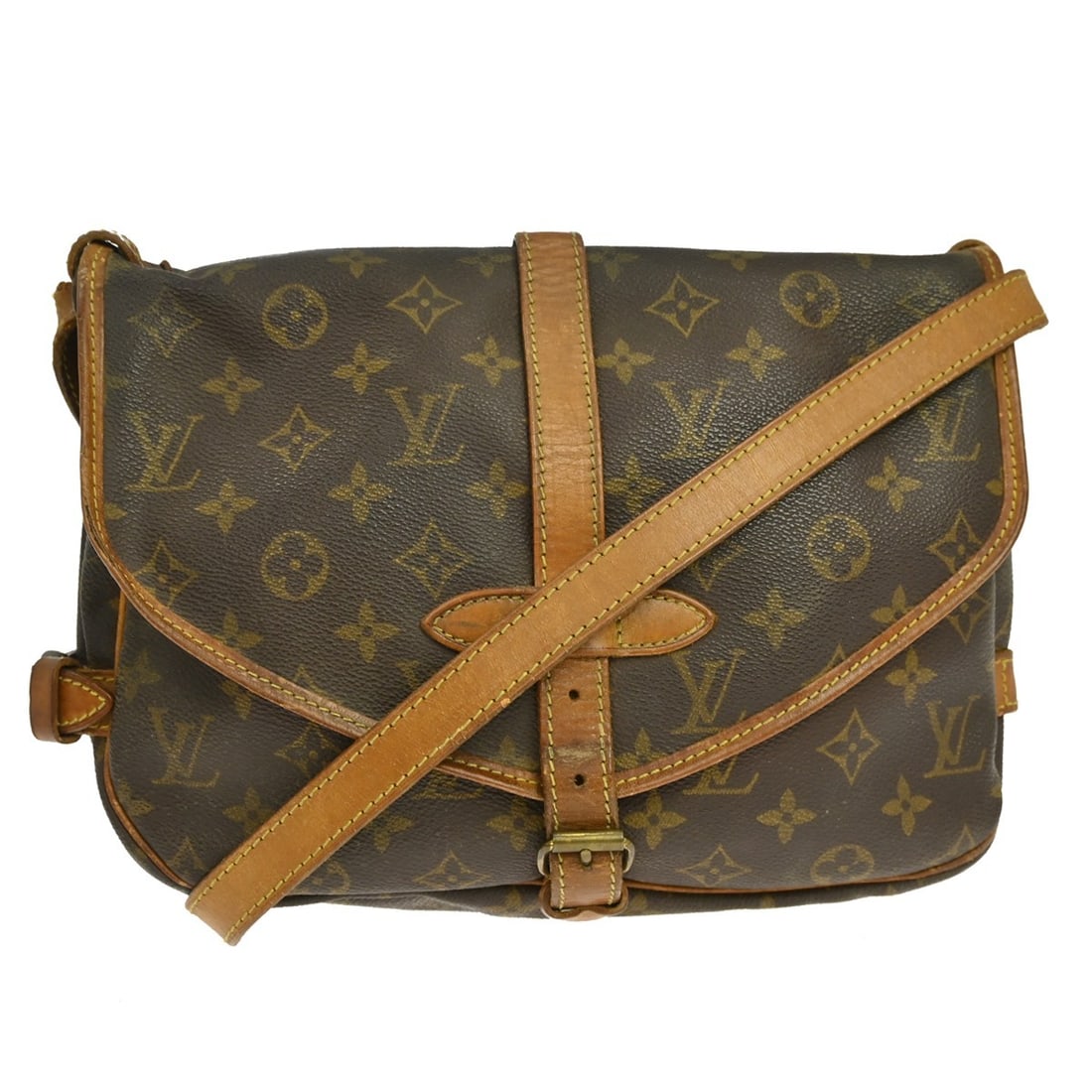 Louis Vuitton Saumur 30 Monogram Shoulder Bag M42256 AR0950: Louis Vuitton Saumur 30 Monogram Shoulder Bag M42256 AR0950 Vintage Louis Vuitton Saumur 30 messenger shoulder bag in brown Monogram canvas with leather trim. This women's medium bag features a brown 