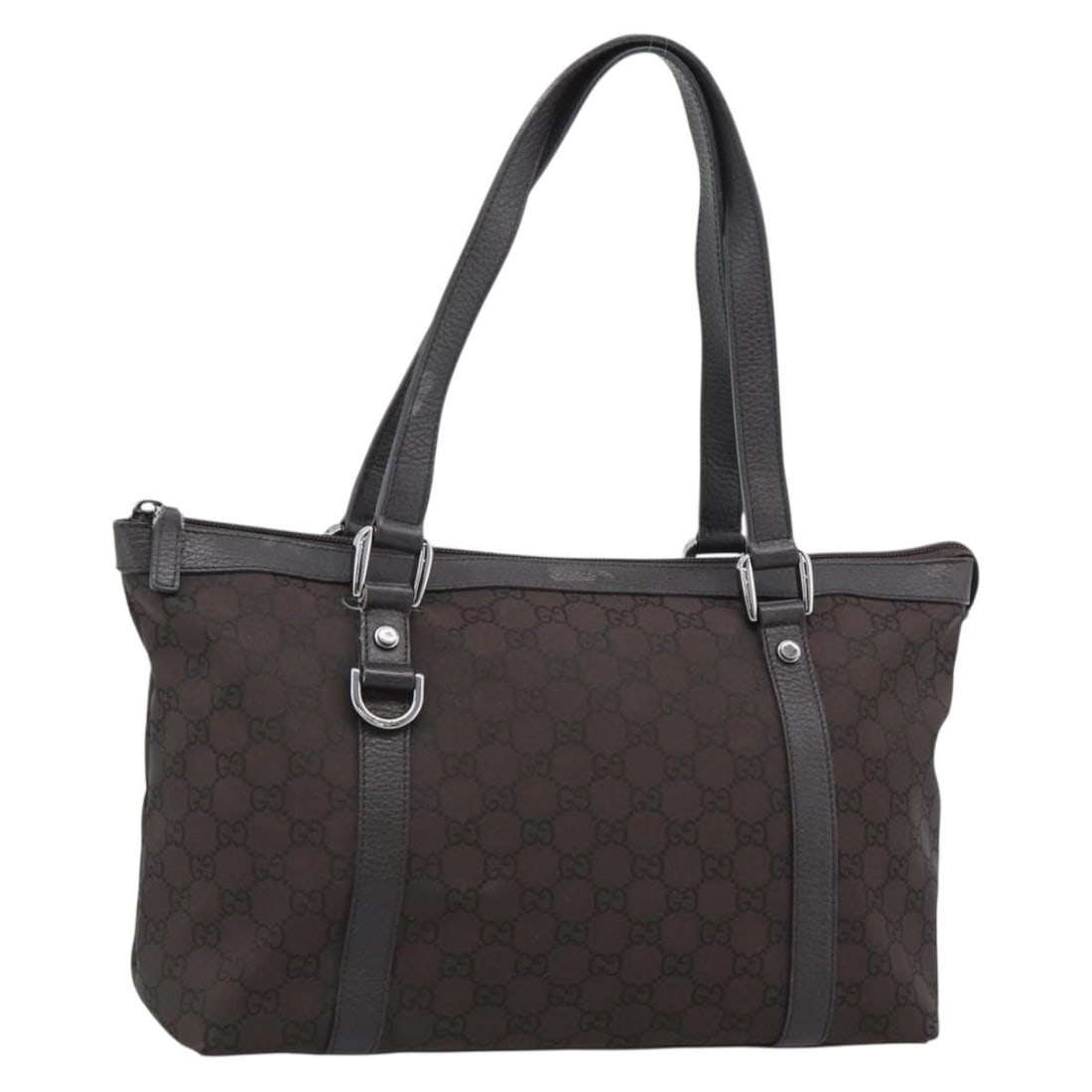 Gucci Abbey Tote Bag Brown GG Canvas Silver Tone 268640: Gucci Abbey Tote Bag Brown GG Canvas Silver Tone 268640 A Gucci Abbey tote bag in brown and silver GG Canvas, made in Italy. This tote features a structured silhouette with a handle drop of approximat
