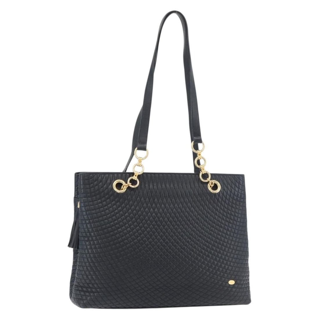 Bally Navy Leather Quilted Shoulder Bag Gold Tone Hardware: Bally Navy Leather Quilted Shoulder Bag Gold Tone Hardware A quilted leather shoulder bag by BALLY in navy with gold-tone details. It is made in Switzerland and comes with the item shown in the photo 