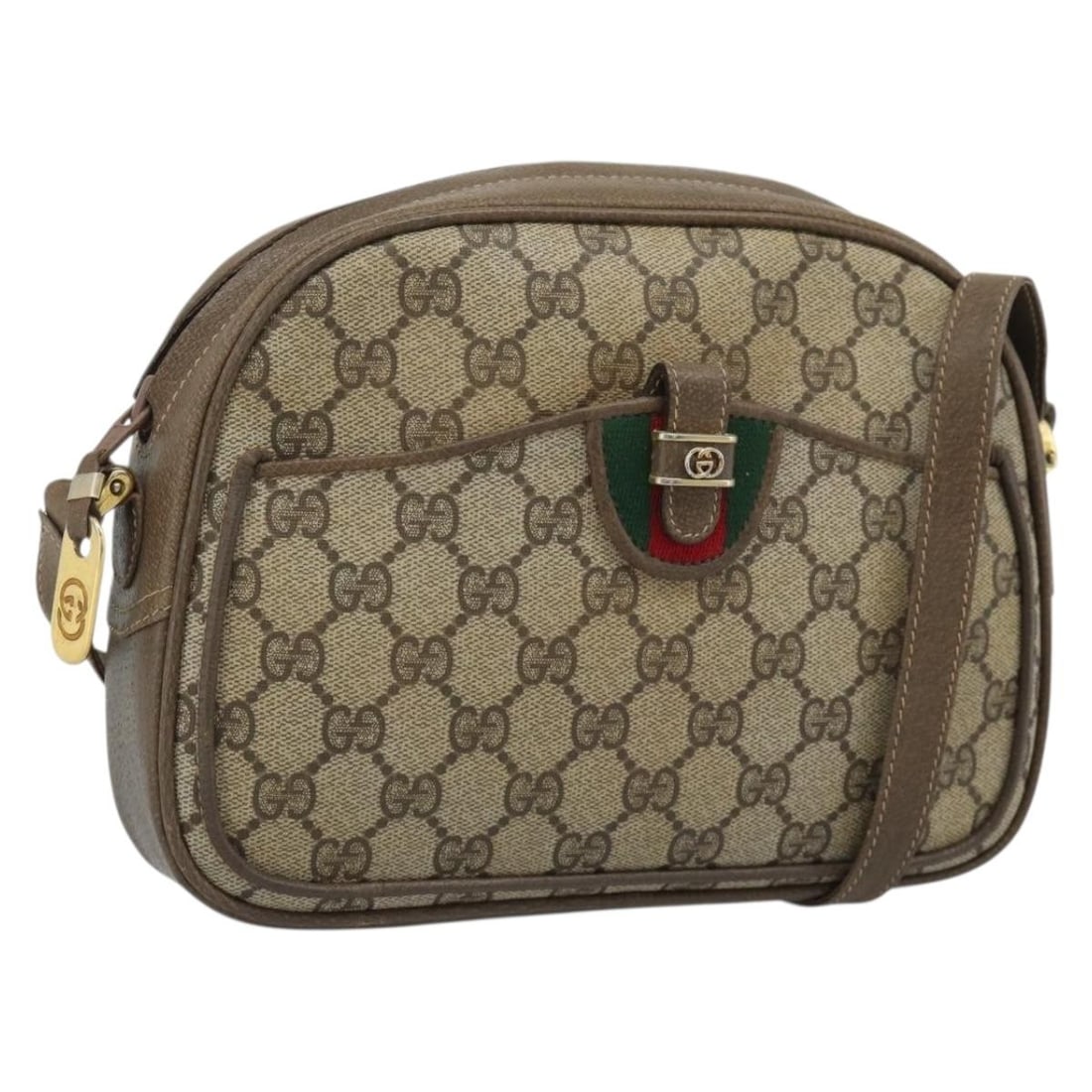 Gucci Sherry Line GG Supreme PVC Leather Shoulder Bag Beige Gold: Gucci Sherry Line GG Supreme PVC Leather Shoulder Bag Beige Gold A Gucci Sherry Line shoulder bag in beige and gold, made from PVC leather and GG canvas. It was manufactured in Italy and features a sh