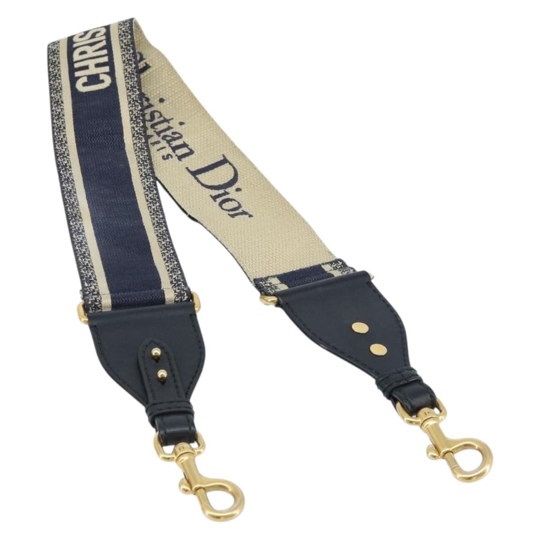 Christian Dior Navy Canvas Shoulder Strap 36.6 Inch Italy: Christian Dior Navy Canvas Shoulder Strap 36.6 Inch Italy Christian Dior shoulder strap in navy canvas, made in Italy. The item is in heavily used condition with visible surface rubbing, slight shape 